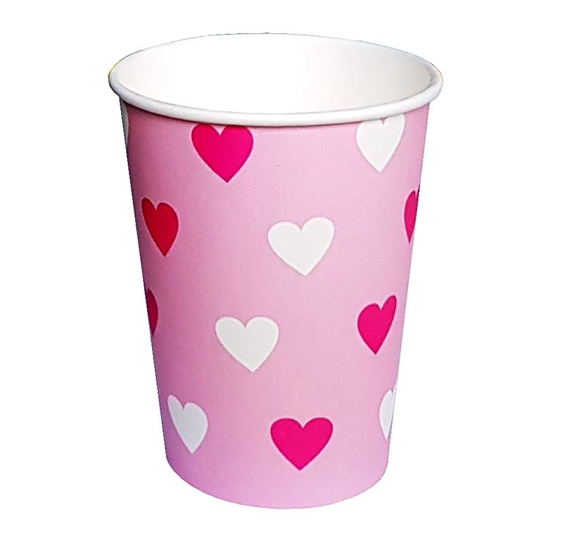 VASO POLIPAPEL 8 oz. x 10 u. Corazón Rosa