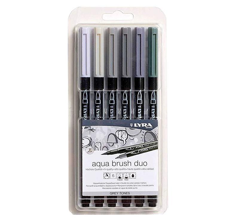 MARCADOR LYRA AQUA BRUSH GREY TONES x 6 u.