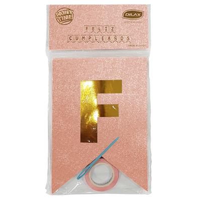 BANDERIN FELIZ CUMPLEAÑOS GLITTER Rosa Gold