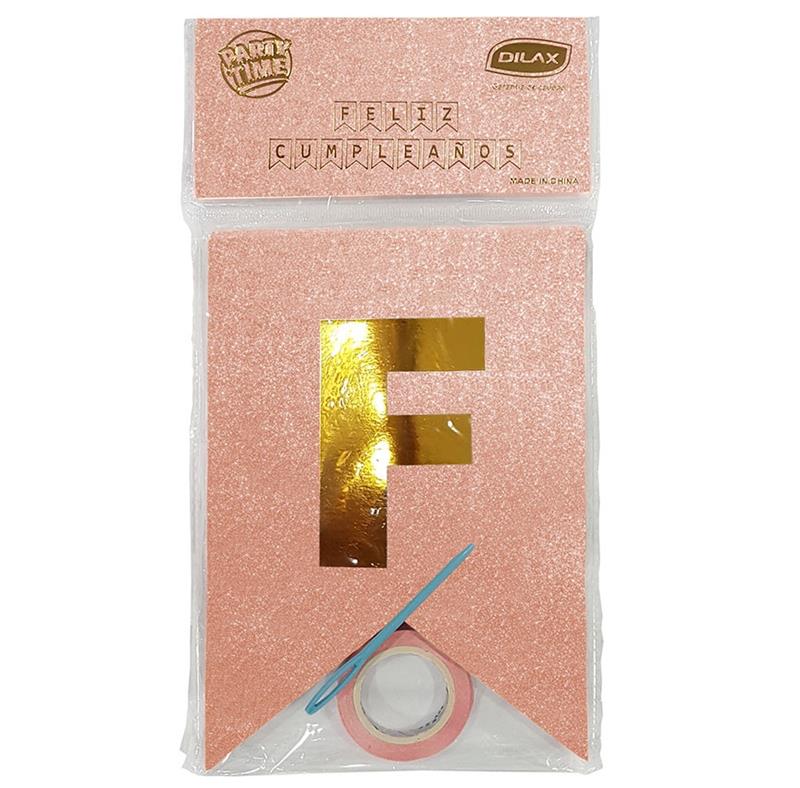 BANDERIN FELIZ CUMPLEAÑOS GLITTER Rosa Gold