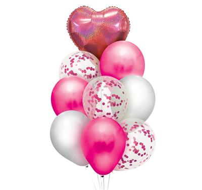 GLOBO SET x 9 PREMIUM HOLOGRAFICO Corazón Rosa