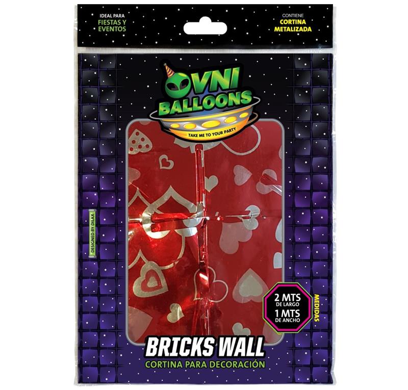 CORTINA LLUVIA DILAX BRICKS WALL Corazones Rojos