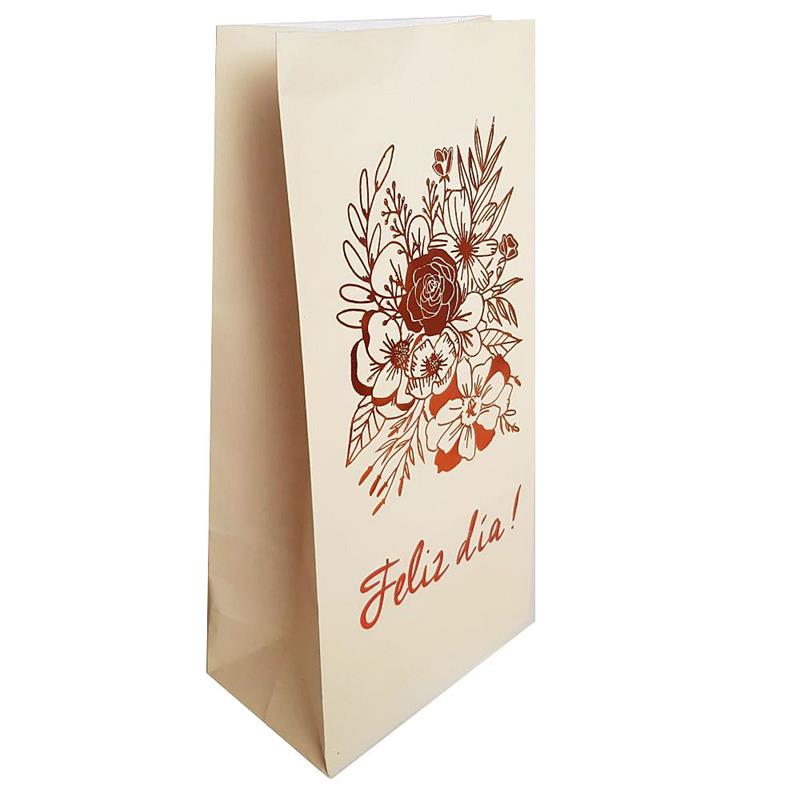 BOLSA de PAPEL Beige Stamping Rojo Feliz Día x 50 u.