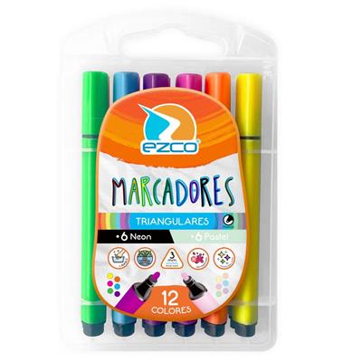 MARCADOR EZCO TRIANGULAR x 12 u. Pastel+Neón