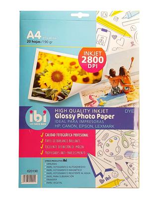 PAPEL FOTOGRAFICO GLOSSY A4 190 g.