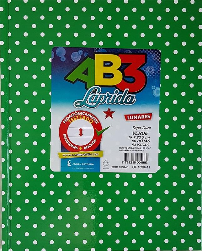 CUADERNO 19x23 = AB3 LUNAR Verde x 50 h. LAPRIDA