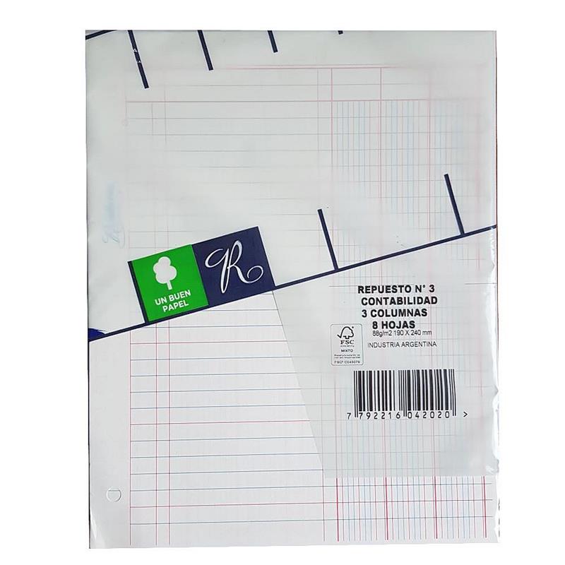 REPUESTO Nº 3 CONTABILIDAD 3 COLUMNAS x 8 h. RIVADAVIA