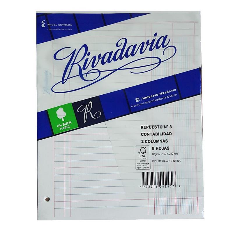 REPUESTO Nº 3 CONTABILIDAD 2 COLUMNAS x 8 h. RIVADAVIA