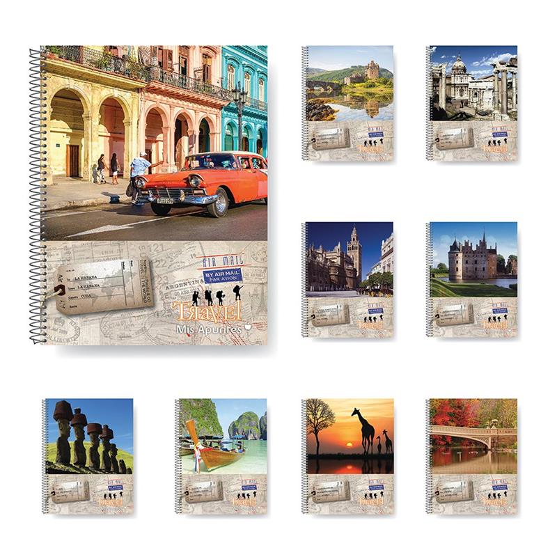 CUADERNO 16x21 x 80 h. Rayadas c/Espiral Travel
