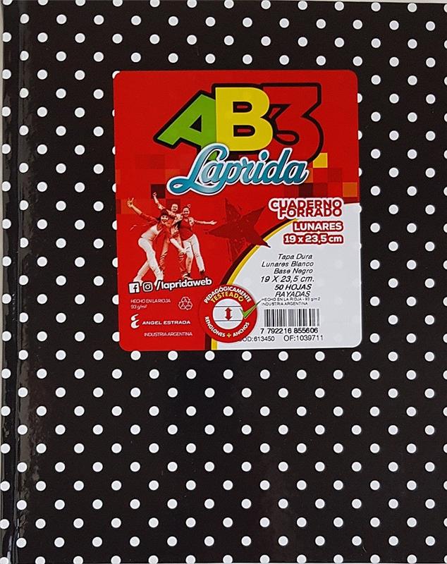 CUADERNO 19x23 = AB3 LUNAR Bco./Ng. x 50 h. LAPRIDA