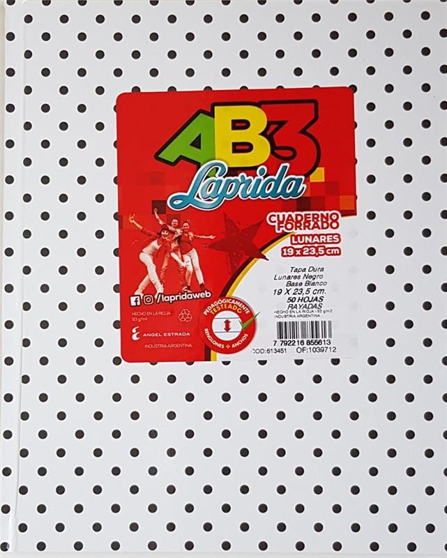 CUADERNO 19x23 = AB3 LUNAR Ng./Bco. x 50 h. LAPRIDA