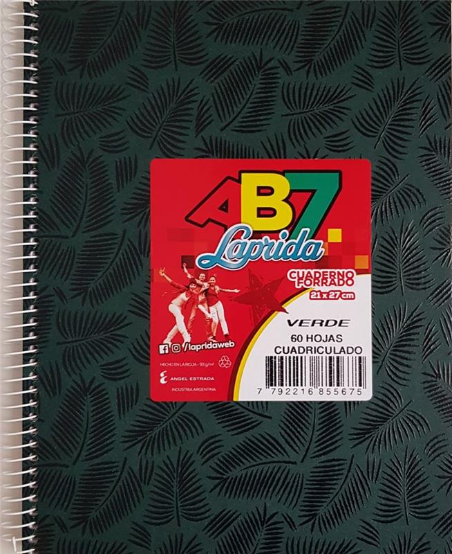 CUADERNO 21x27 # x  60 h. AB7 Verde con ESPIRAL