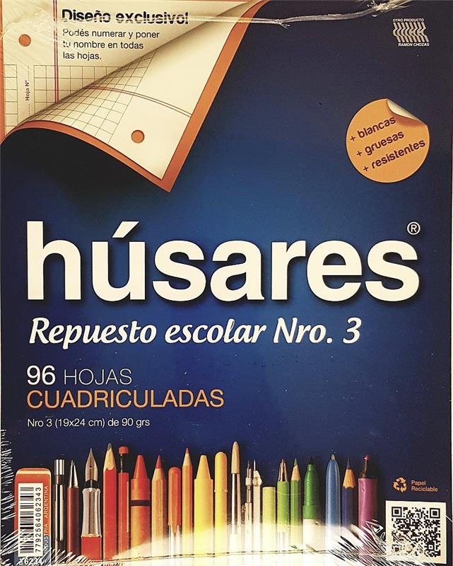 REPUESTO Nº 3 x 96 h. HUSARES Cuadriculado