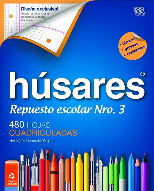 REPUESTO Nº 3 x 480 h. HUSARES Cuadriculadas