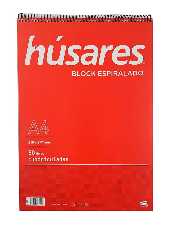 BLOCK HUSARES A4 x 80 h. Cuadriculado con Espiral