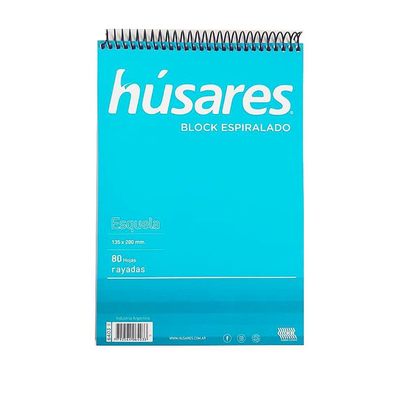 BLOCK HUSARES ESQUELA x 80 h. Rayadas con Espiral