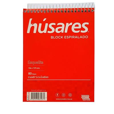 BLOCK HUSARES ESQUELITA x 80 h. Cuadriculado con Espiral