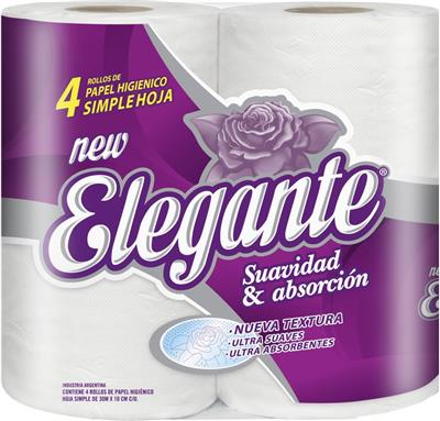 PAPEL HIGIENICO ELEGANTE S/Hoja x 30 m.  4 Rollos
