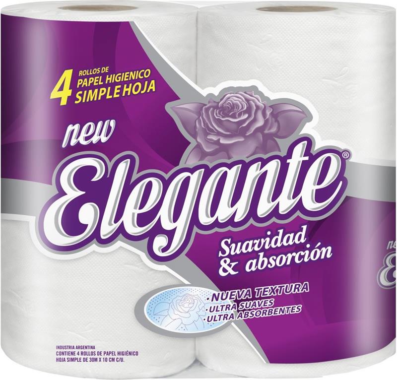PAPEL HIGIENICO ELEGANTE S/Hoja x 30 m.  4 Rollos