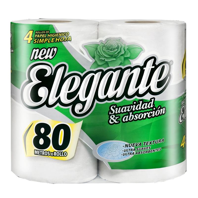 PAPEL HIGIENICO ELEGANTE S/Hoja x 80 m.  4 Rollos