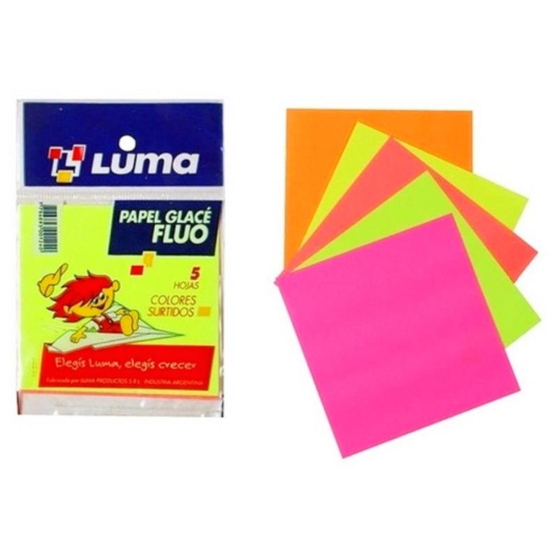 PAPEL GLACE FLUO x  5 h.