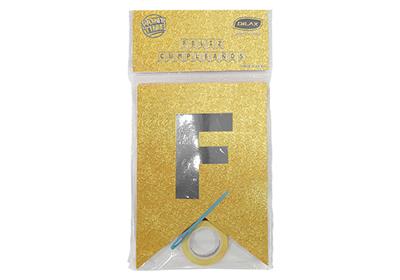 BANDERIN FELIZ CUMPLEAÑOS GLITTER Oro