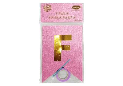 BANDERIN FELIZ CUMPLEAÑOS GLITTER Rosa