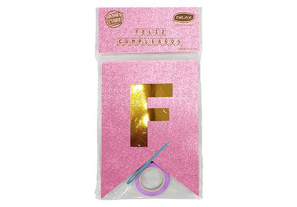 BANDERIN FELIZ CUMPLEAÑOS GLITTER Rosa