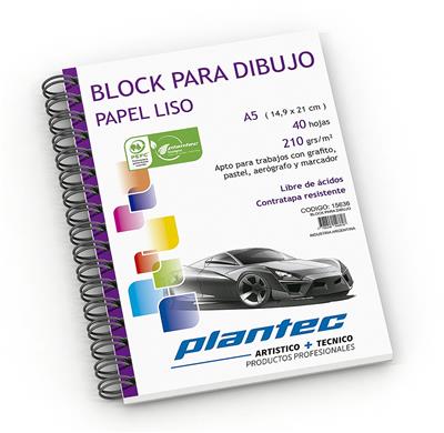 BLOCK PLANTEC DIBUJO A5 LISO de 210 g. x 40 h. Esp. L.