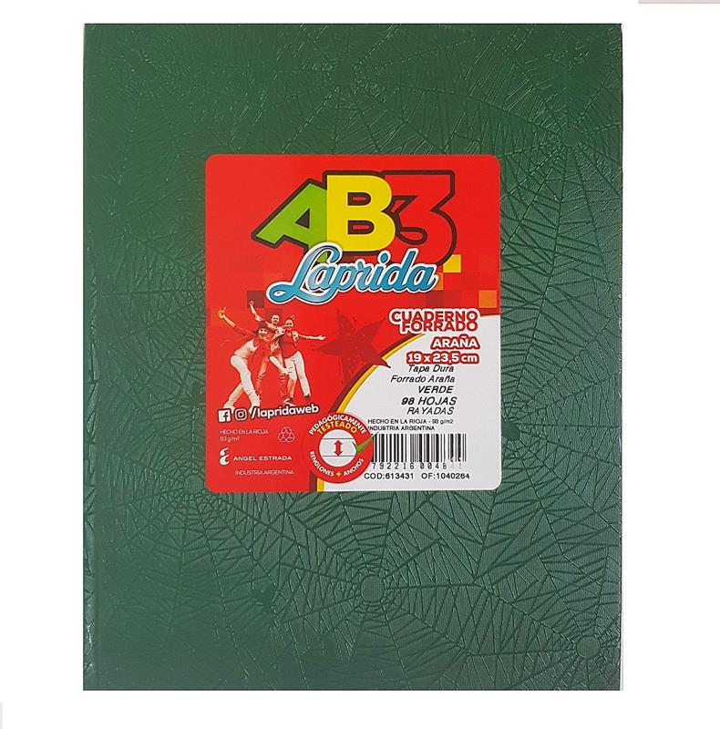 CUADERNO 19x23 LAPRIDA AB3 Ve. x 98 h. Rayadas